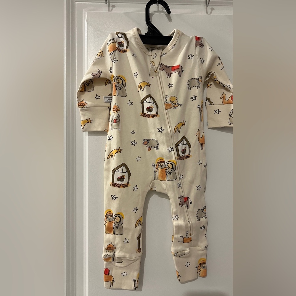 Holy Pals Charming Cream Kids Footie with Festive Print Nativity Christmas PJ